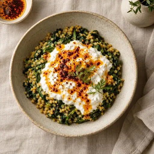 Ispanaklı yoğurtlu bulgur
