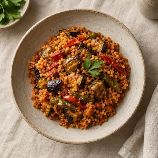 Patlıcanlı bulgur pilavı