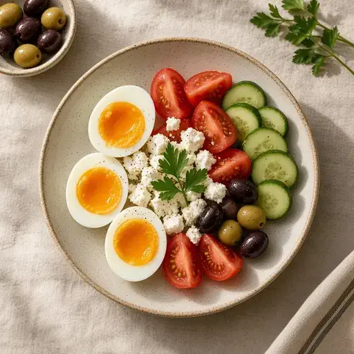 Haşlanmış yumurtalı kahvaltı tabağı