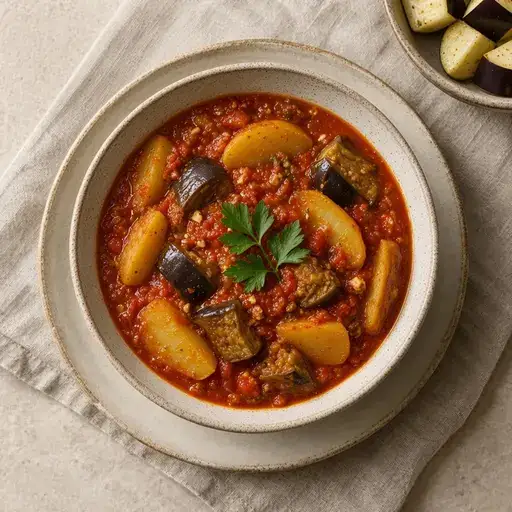 Patlıcanlı patates güveç