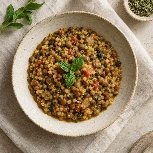Bulgurlu yeşil mercimek