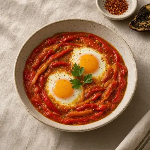 Közlenmiş kapya biberli yumurta