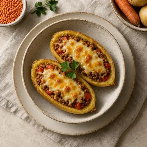 Kıymalı kaşarlı patates kayığı