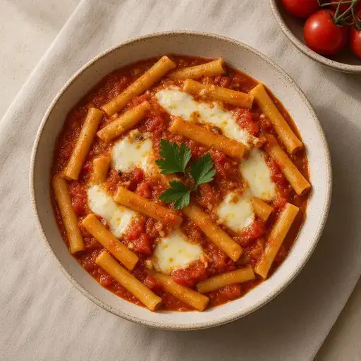 Domatesli mozzarellalı makarna