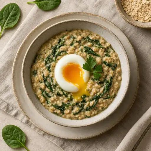 Ispanaklı yumurtalı tuzlu yulaf