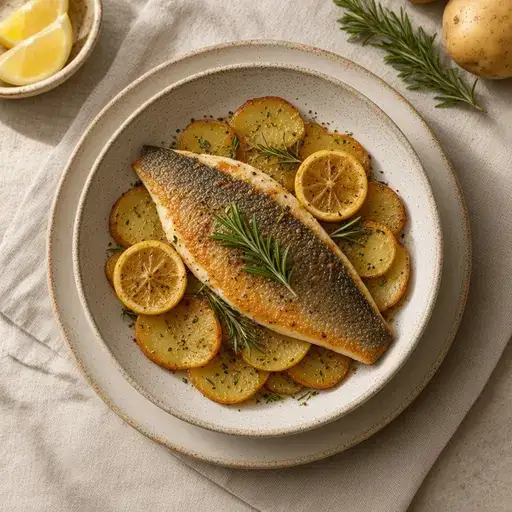 Patates yatağında fırın levrek