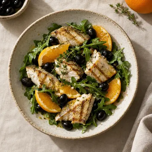 Izgara balıklı portakallı salata
