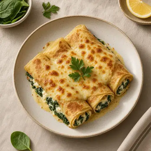 Ispanaklı peynirli krep rulo