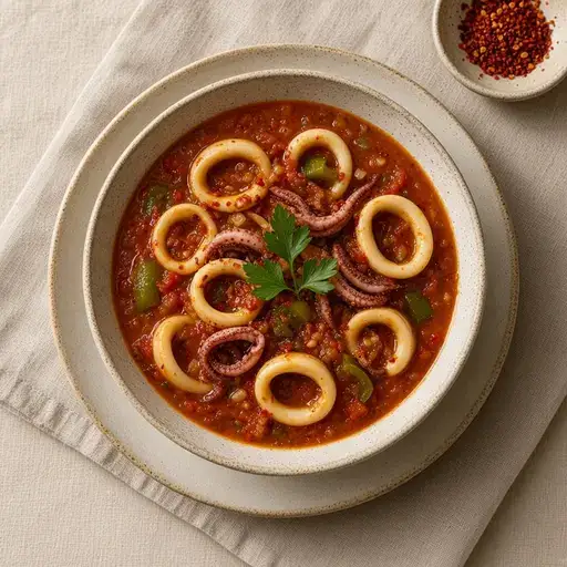 Acılı domatesli kalamar